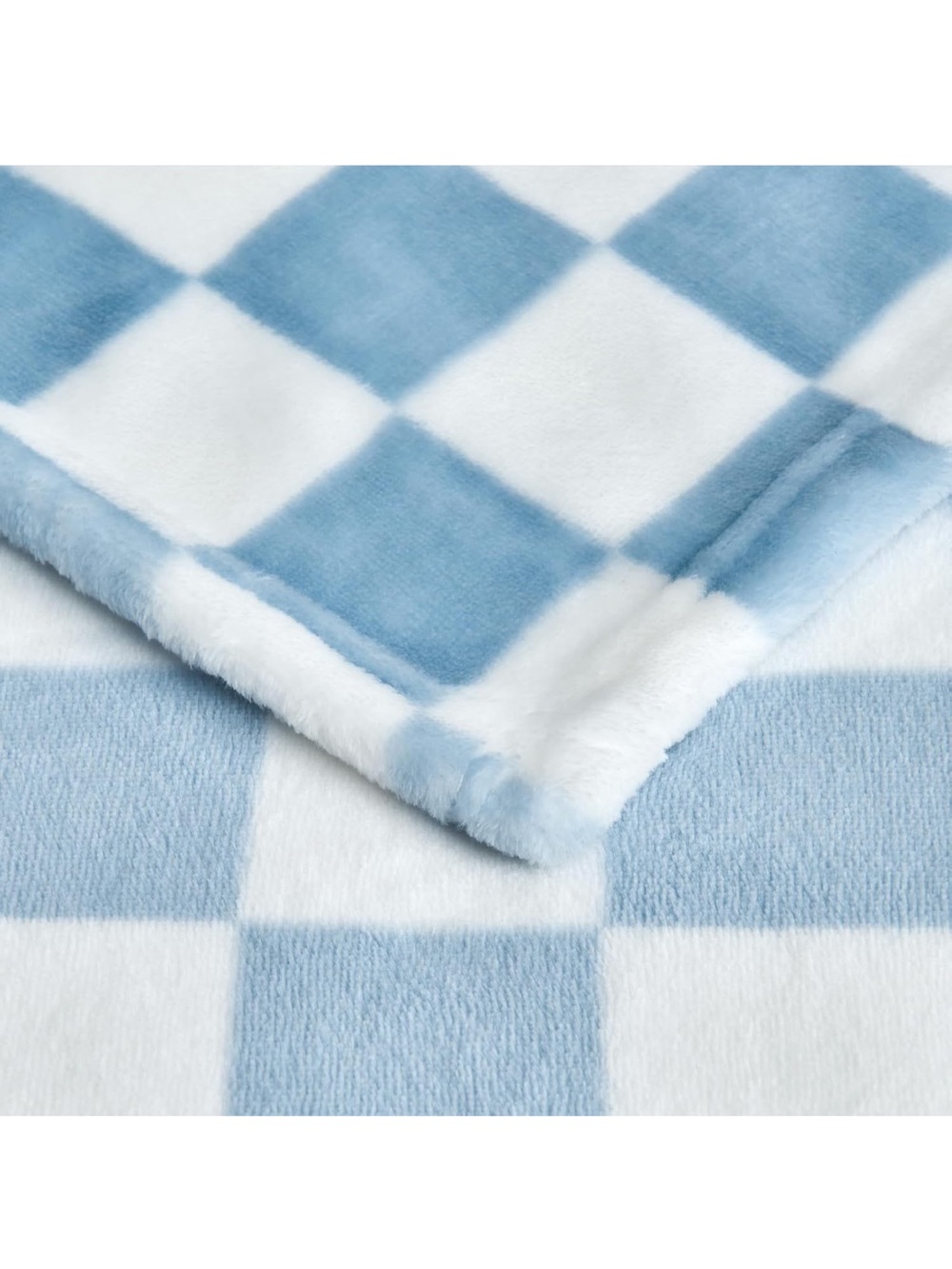 Collections Light Blue & White Check Plush Throw Blanket